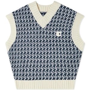 Low Classic Women’s Sweater Vest Navy Cream Houndstooth Knit Size Small